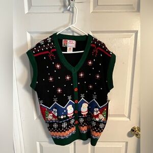 Festive Holiday Cardigan Sweater - Black and Green